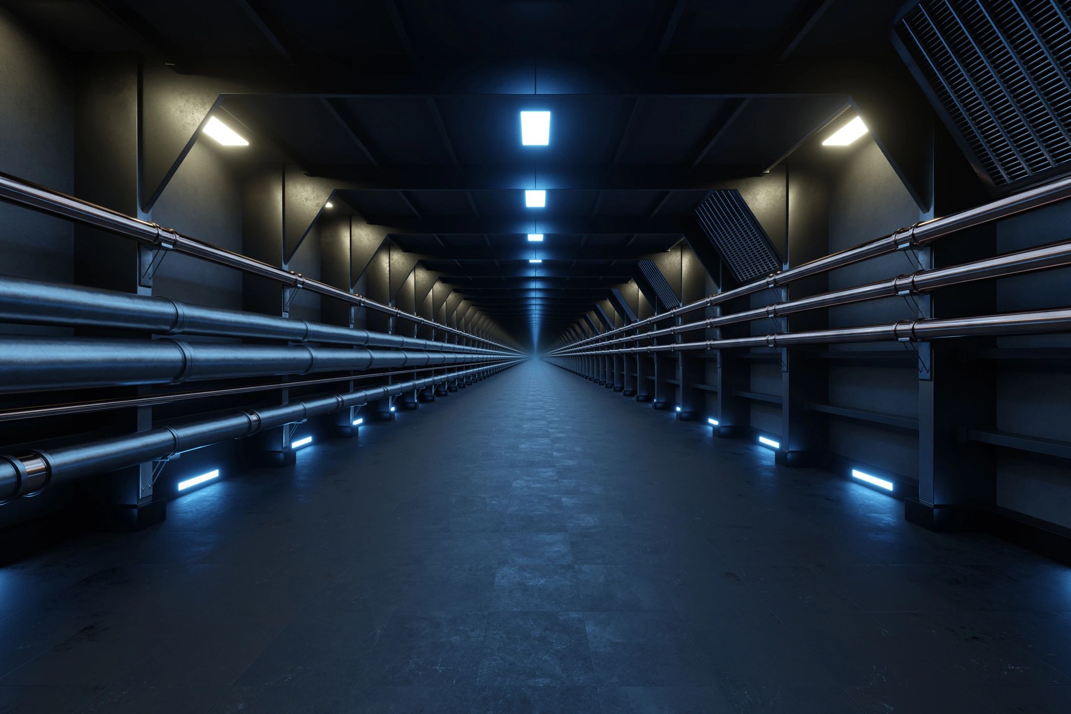 Futuristic blue-lit corridor representing modern technology and performance